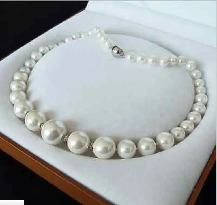 

GENUINE 8-16MM WHITE SOUTH SEA SHELL PEARL NECKLACE JEWELRY 18'' AAA style Fine Noble real Natural free shipping