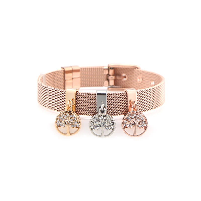 rose gold Прямая, женский браслет SANSHOOR из нержавеющей стали с подвеской в виде дерева жизни, подвески-горки для женщин, подарок своими руками - Metal Color: rose gold
