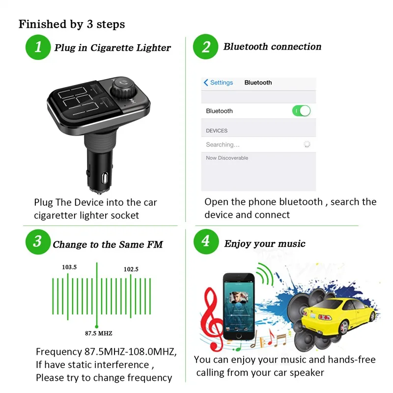 Fm-передатчик Bluetooth Радио адаптер громкой связи автомобильный комплект 3.4A Dual USB