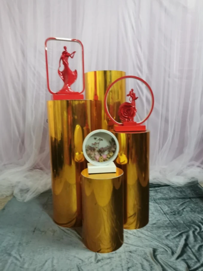 luxury gold silver mirror large dessert pan cake stand shop mall crafts display metal cylinder rack wedding tower Дом и сад