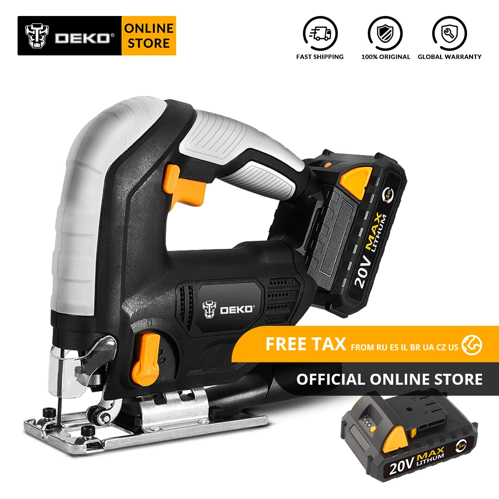 DEKO QD6633 20 в Электрический лобзик Регулируемая скорость Беспроводная пила по дереву с светодиодный светильник, 6 лезвий, металлическая линейка, шестигранный ключ