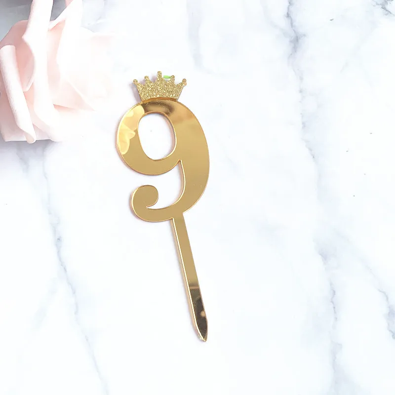 gold9 1 шт., новинка, золотая, серебристая Корона, номер 0123456789, украшение для торта на день рождения, акриловые, золотые, детские, на день рождения, Annivesary, вечерние украшения - Цвет: gold9