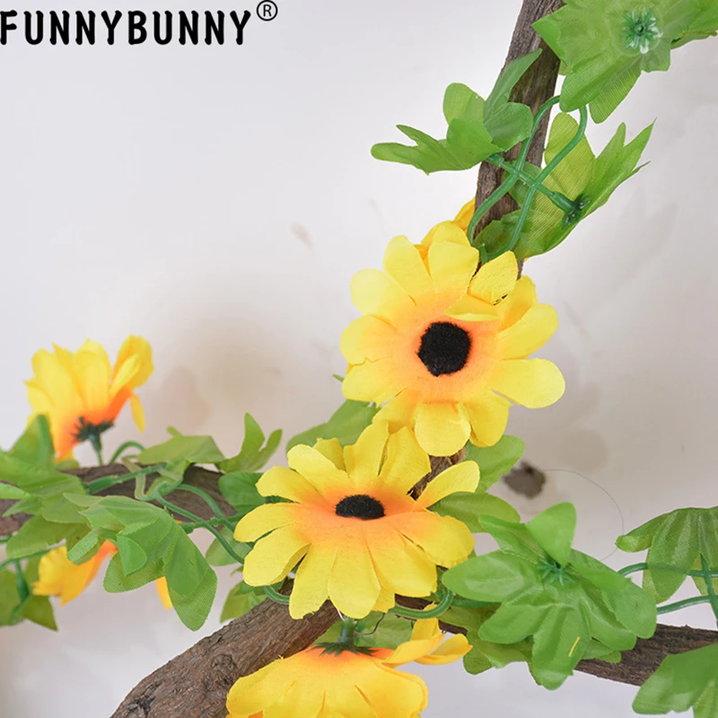 FUNNYBUNNY искусственный подсолнух ротанговая Гирлянда Шелковый цветок плющ лозы для