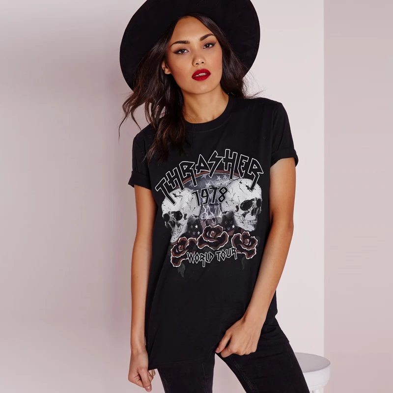 Скелет цветочный письмо печати Для женщин футболка с круглым вырезом короткий