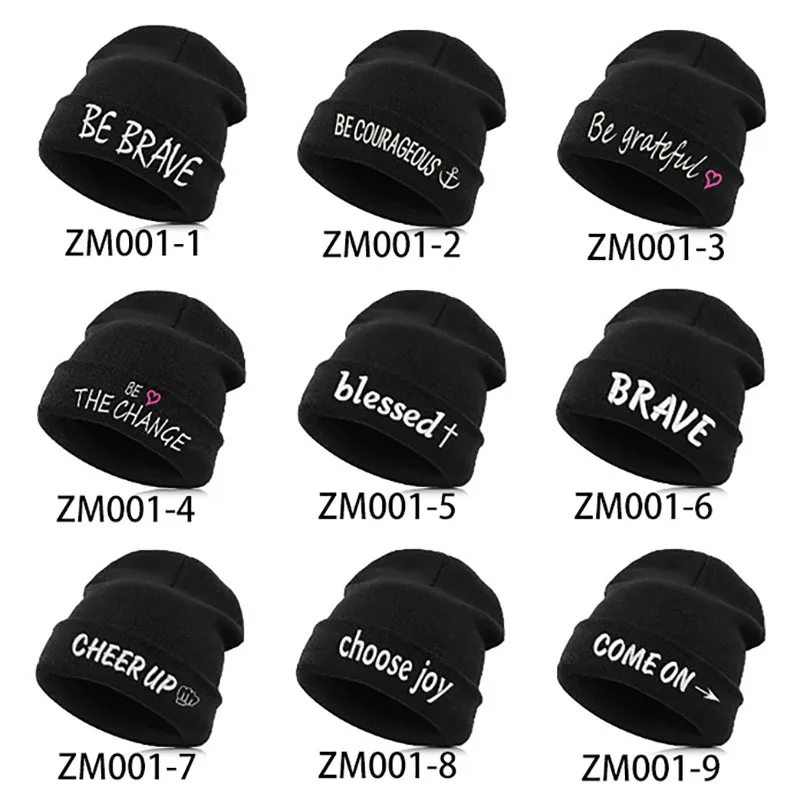Beanie шляпа Skullie шапка, вязаная шапка-носок зима-осень вышивка лозунг девиз слова в стиле панк Для мужчин Для женщин для мальчиков и девочек для уличных танцев
