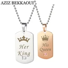 Парные ожерелья AZIZ BEKKAOUI, ее король и его королева с короной, серебряный цвет, бирка из нержавеющей стали, подвеска, ожерелье, Прямая поставка