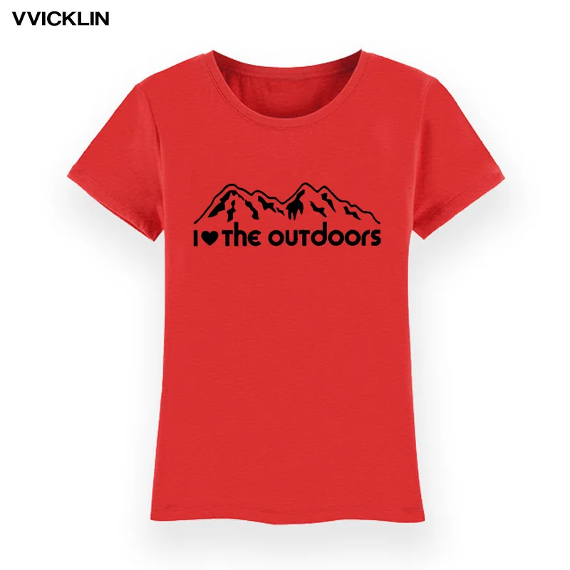 Женская летняя футболка с надписью I Love The Outdoor хлопковая коротким рукавом для