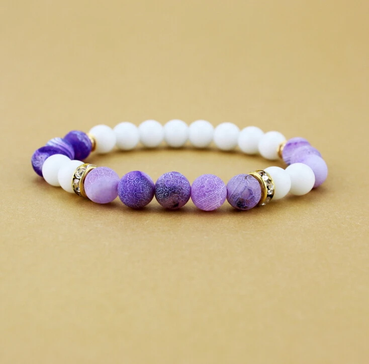 Прямая поставка новинка модный мужской браслет 8 мм фиолетового и белого цвета с