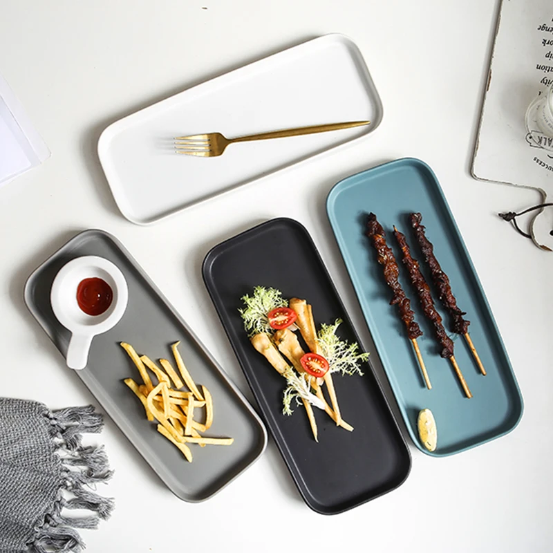 Длинные 32 см матовая Керамика фарфоровая тарелка поднос прямоугольный пластин