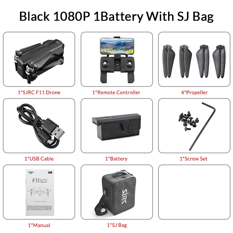 SJRC F11 gps Дрон с Wi-Fi FPV 1080P камера 25 минут время полета бесщеточный селфи складной рычаг RC Дрон Квадрокоптер RTF следуем за мной - Цвет: Black 1B SJRC Bag
