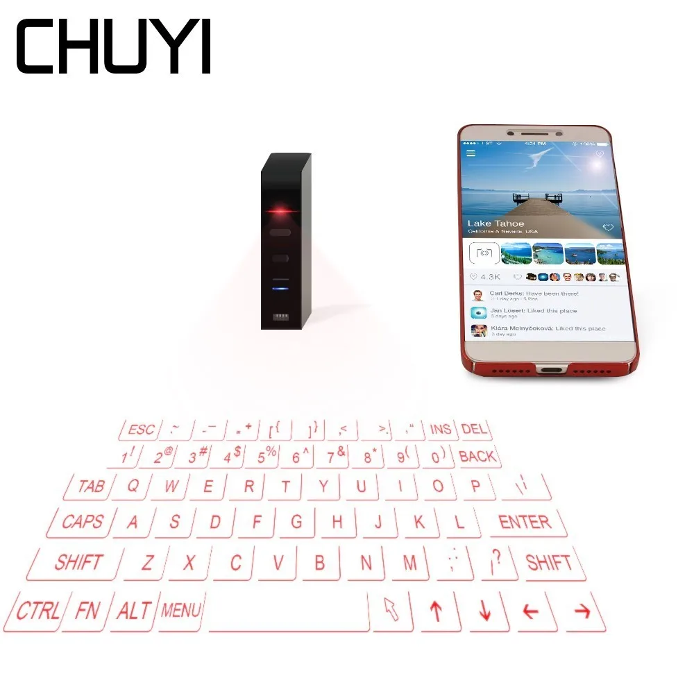 Мини Беспроводная клавиатура Bluetooth лазерная виртуальная перезаряжаемая с