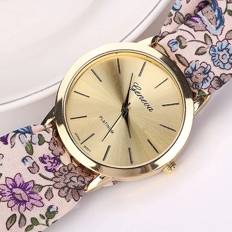 Часы женские модные тканевые с цветком под платье высокое качество для девушек 7
