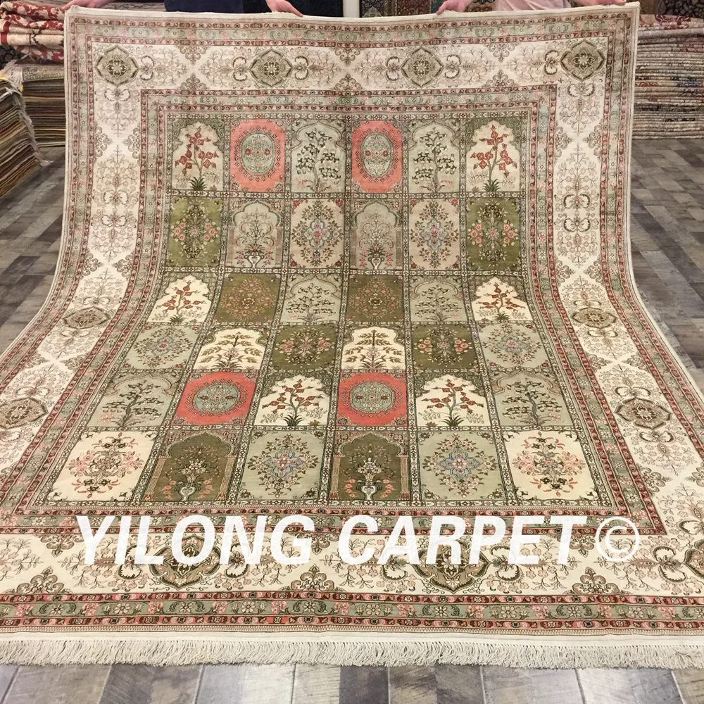 Yilong 8'x10' ручной работы персидский шелковый ковер четыре сезона сад сцена