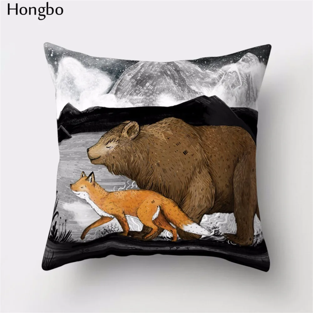 Hongbo 1 шт., милый чехол для подушки с рисунком лисы и медведя, наволочка для кровати, чехол для подушки для автомобиля, дивана, домашнего декора
