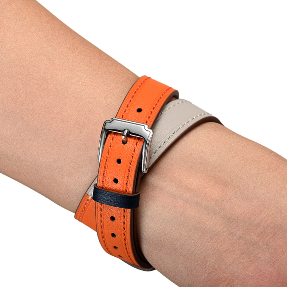 Laforuta двойной тур цикл для Apple Watch band 40 мм 44 iWatch кожаный ремешок 38 42 экстра длинный