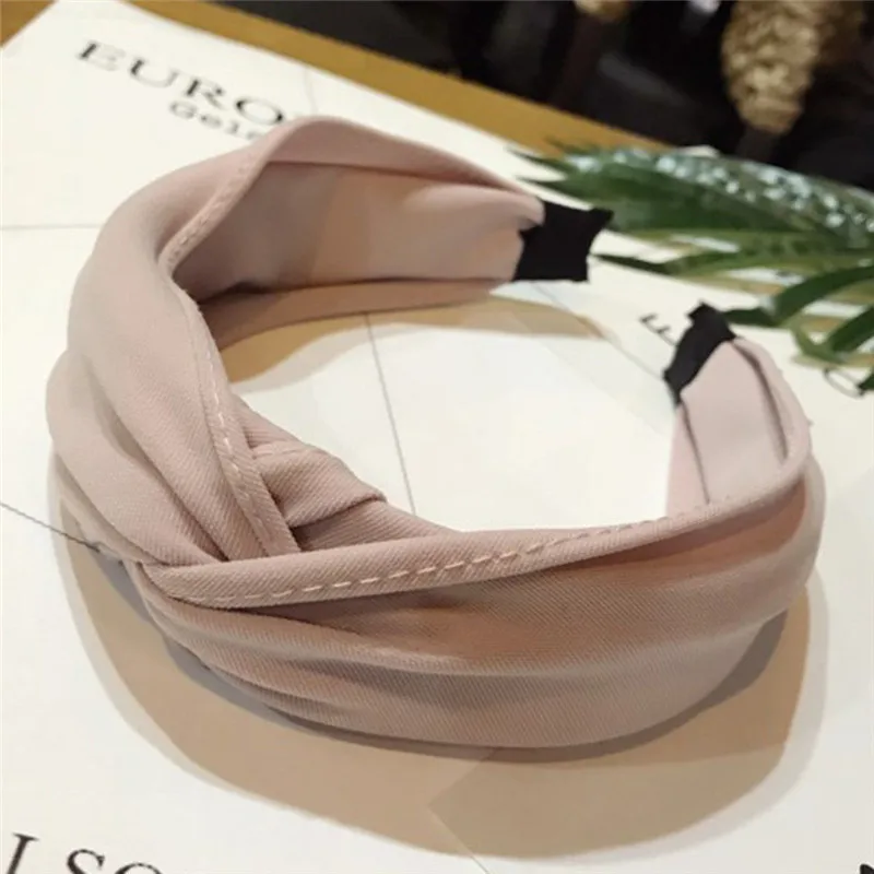 Chiffon 6 Одноцветная повязка на голову с перекрестным бантом для женщин, Корейская шифоновая повязка на голову, широкий обруч для волос, аксессуары для волос - Цвет: Chiffon 6