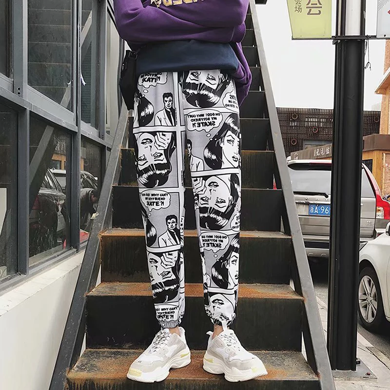 

2021 Loose Sports Casual Pants Men's Beam Foot Harem Pants Comics Printed Joggers Pants Mens Hip Hop Casual Trousers