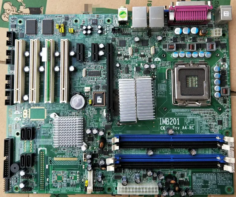 100% оригинальная материнская плата IPC IMB201 Rev.A3-RC ATX промышленная 4 * PCI 2 LAN 5 COM LGA775 цп с