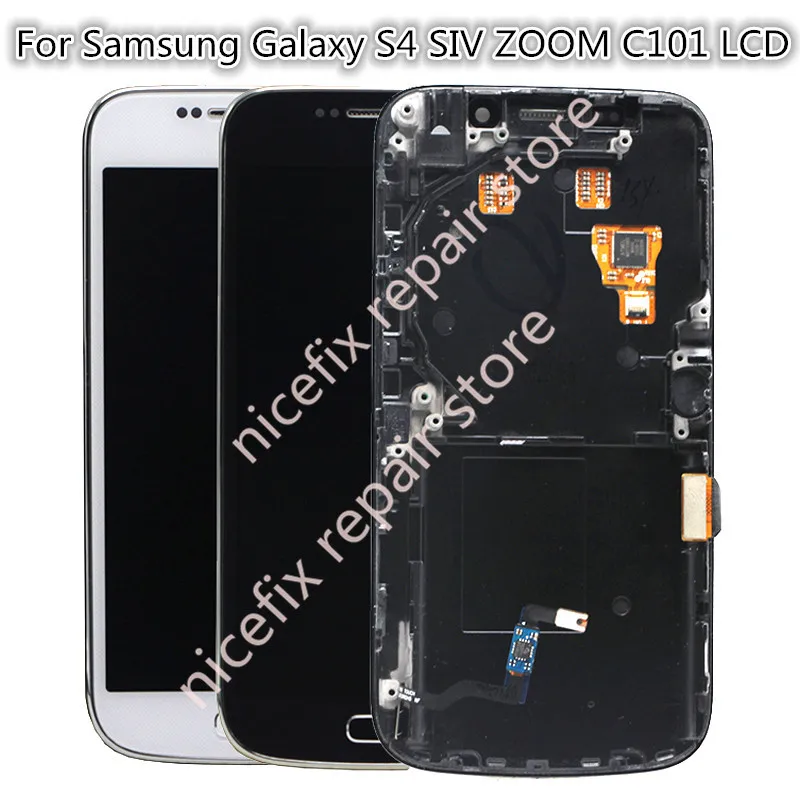 ЖК экран для Samsung Galaxy S4 ZOOM C101 дигитайзер сенсорного экрана в сборе с рамкой белый