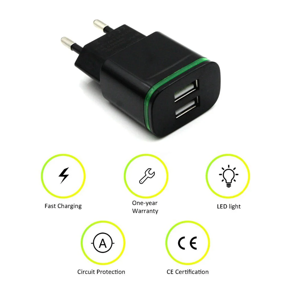 5 в 2A ЕС вилка со светодиодом 2 USB адаптер зарядное устройство для мобильных