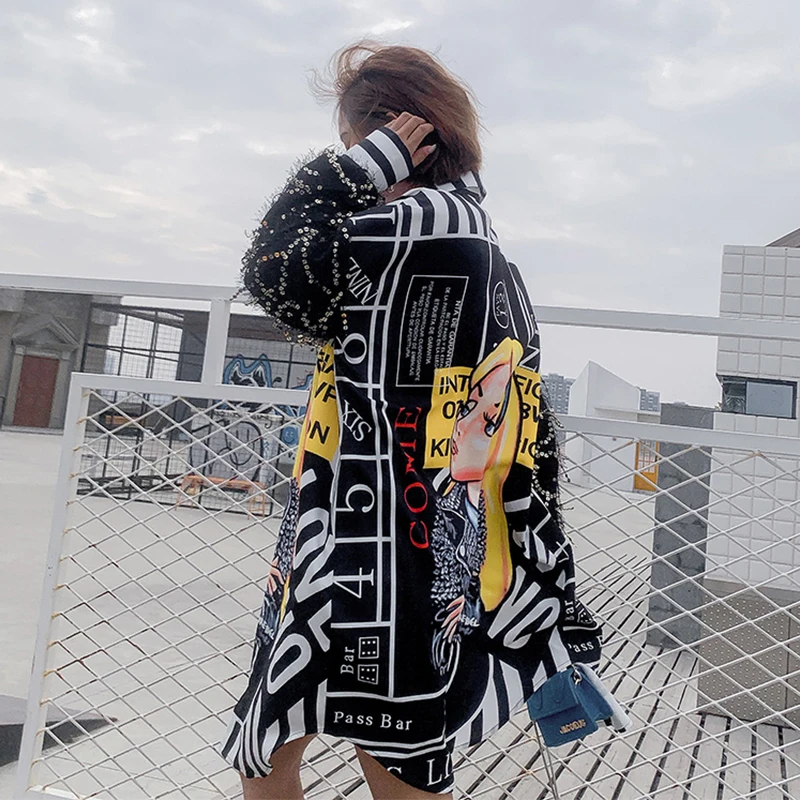 Женские Длинные свободные рубашки с блестками и кисточками шикарные мультяшным