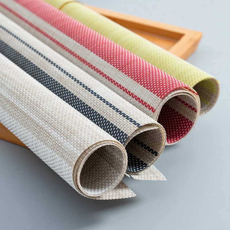 

6-piece PVC Placemats Table Mats Heat Insulated Pad Rectangle Washable Placemats Stripe Table Decor 5 Colors 45x30cm