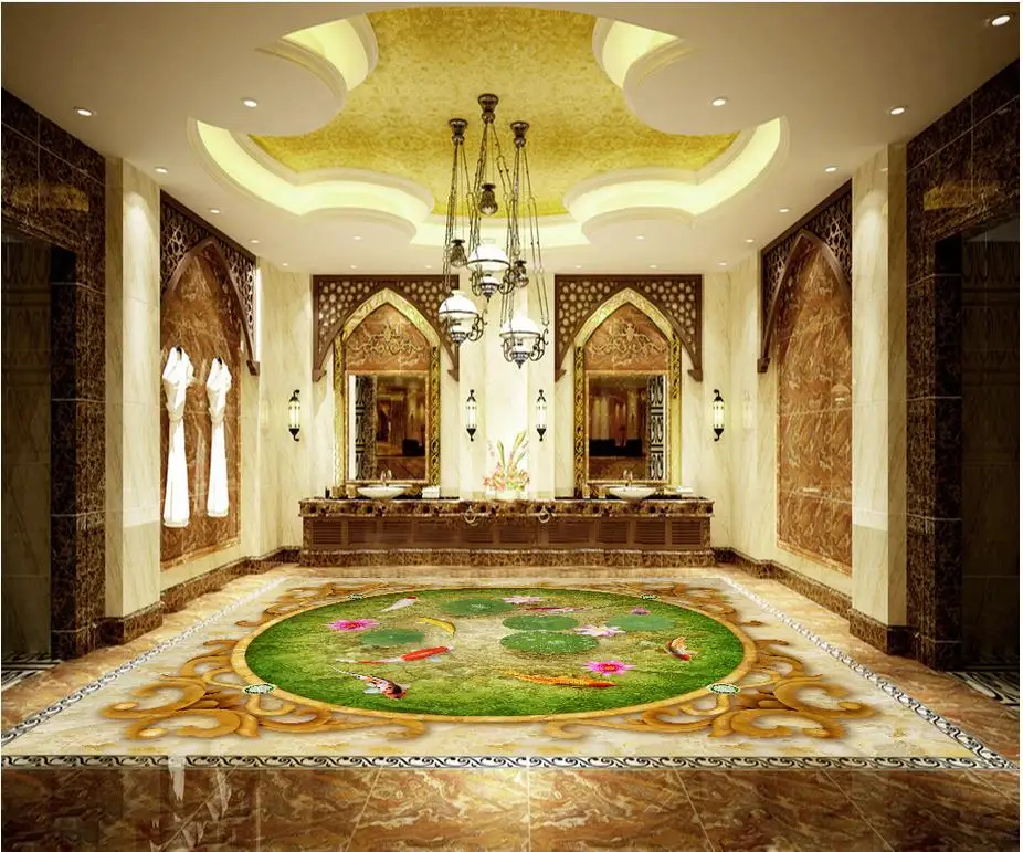 3D-обои для пола из ПВХ с имитацией нефрита и рыбьего пруда | Обустройство дома