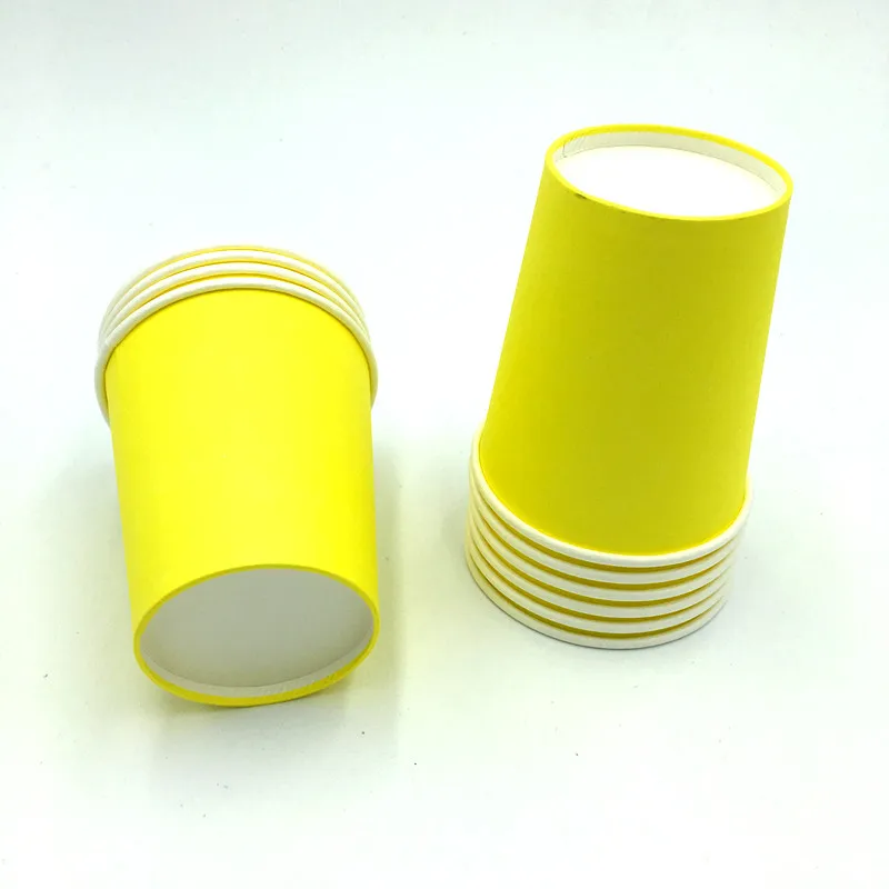 yellow 10 шт./лот, однотонные стаканчики, детские принадлежности для дня рождения, однотонные бумажные стаканы, вечерние стаканы для дня рождения - Цвет: yellow