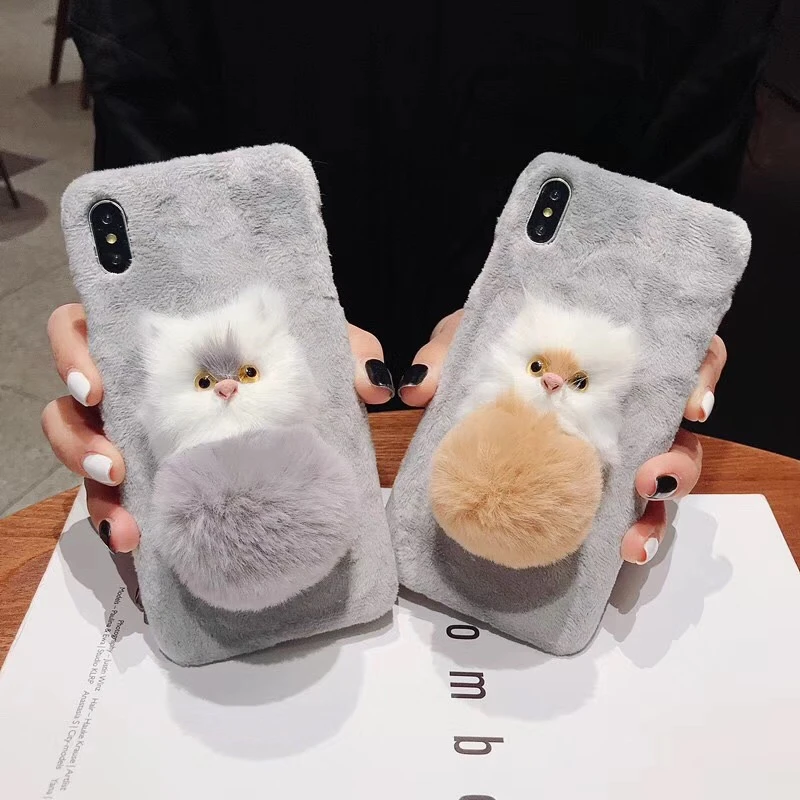 Soinmy теплые плюшевые меховые чехол для iPhone xs max случае 3D стильная футболка с изображением персонажей видеоигр Cat Жесткий PC задняя крышка для iPhone SE 5 6 6S 7 8 x xr xs случае