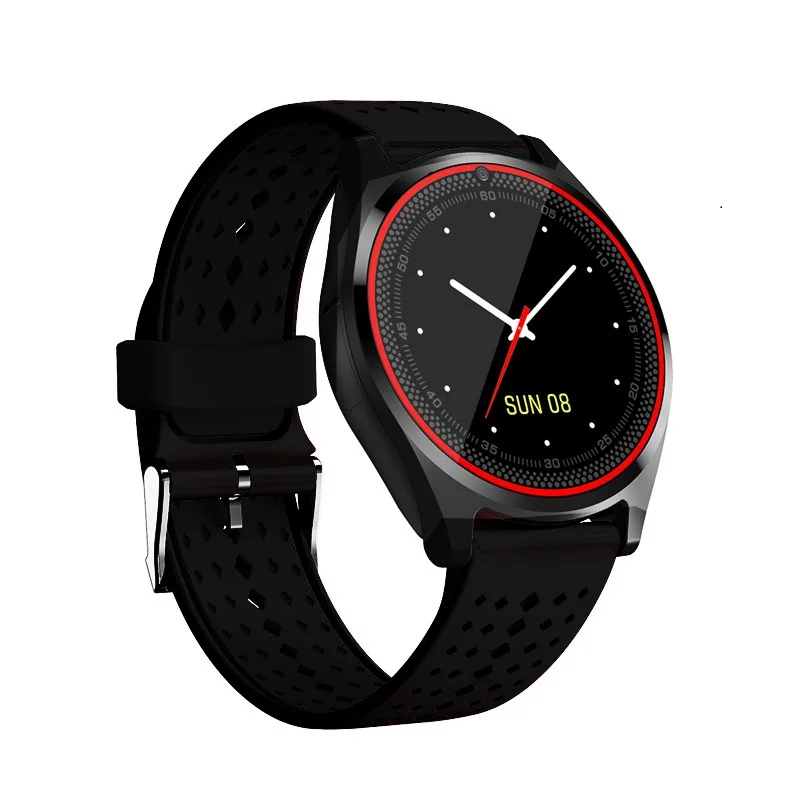 Black Red Lykl Смарт-часы V9 Поддержка sim-карта с пультом дистанционного управления Камера Смарт-часы Шагомер сна Фитнес отслеживание сердечного ритма Смарт наручные часы для IOS и Android - Цвет: Black Red