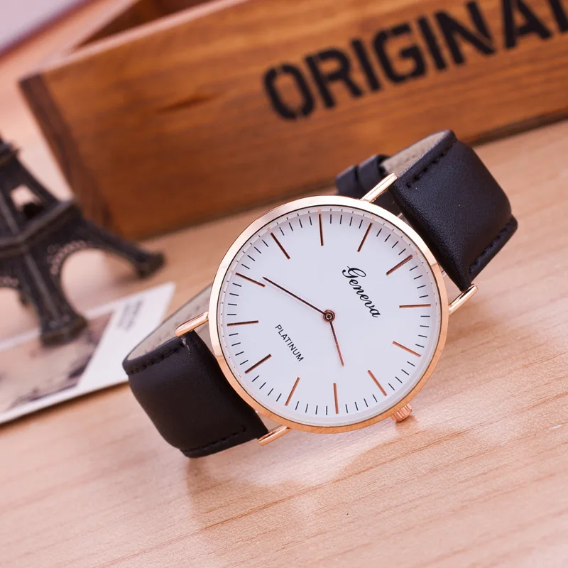 Simple Design Unisex Wrist Watches Geneva Business Men Watch Casual Women Quartz-Watch Round Dial Clock Leather Watch Relojes trendy men s watch business casual luminous quartz male watch waterproof leather belt wrist watch men clock ofertas relampago
