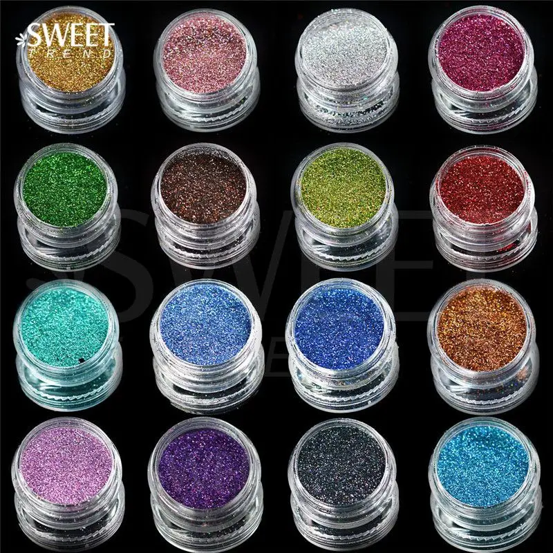 L01-16 1x3g банку блестящая Лазерная голографический блестящий для ногтей пыли порошок для ногтей Art DIY УФ-гель для ногтей лак Совет Декор Блестки для рукоделия LAL01-16 - Цвет: L01-16