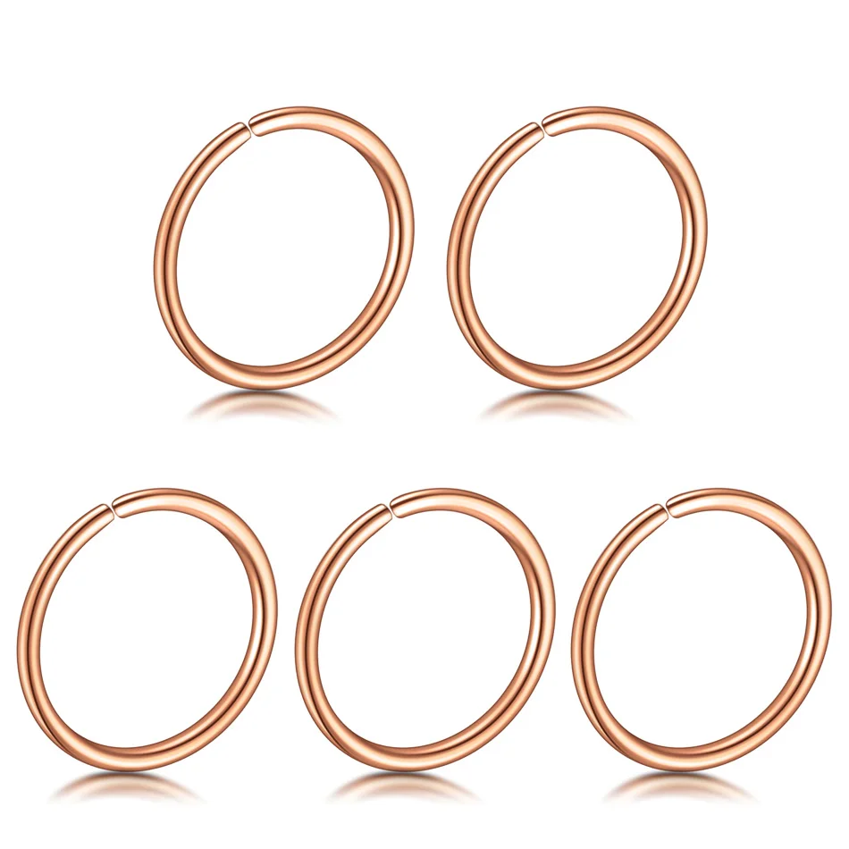 Rose Gold 5 шт./лот хирургические стальные гибкие носовые кольца с ложным пирсингом для губ, ушей, носа клип на Имитация пирсинга ювелирные изделия для тела поддельный пирсинг ювелирные изделия - Окраска металла: Rose Gold