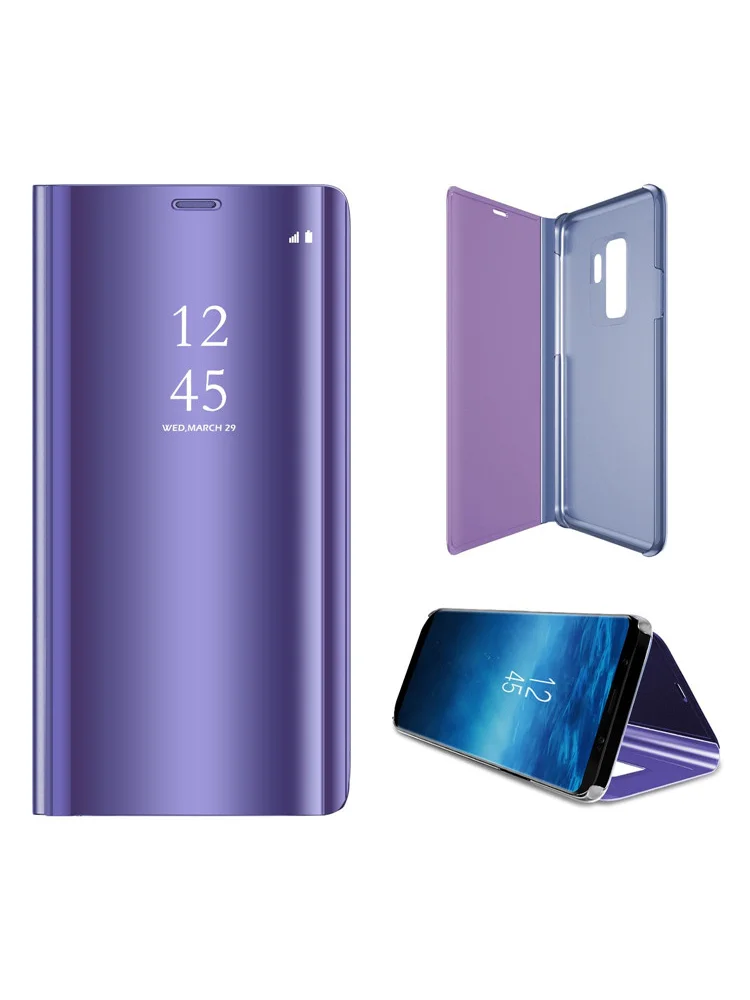 Фиолетовый Умный зеркальный кожаный Капа для samsung Galaxy J4 J6 J8 A7 A8 A9 S6 S7 край S8 S9 S10 плюс S10E A10 A30 A50 M10 M20 M30 Note 8 9 чехол - Цвет: Фиолетовый
