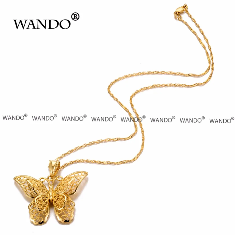 Модное ожерелье WANDO с бабочкой/подвеска золотого цвета, волнистая вода, цепочка для женщин/девушек, Африканский Дубай, ювелирные изделия, подарки P37