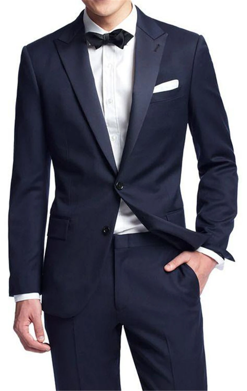 

Handsome Mens Suits Navy Blue Groomsmen Peak Satin Lapel Groom Tuxedos Wedding Best Man Suit (Jacket+Pants+Tie+Girdle) B628