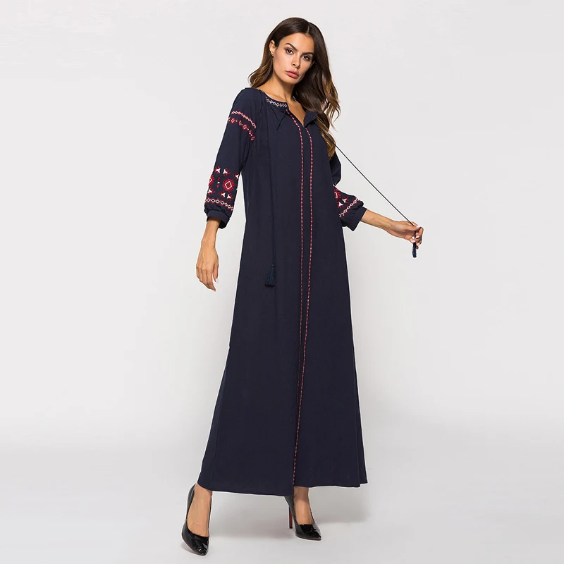 Платье Макси женское с рукавом 2018 и вышивкой в арабском стиле|Женские платья| |