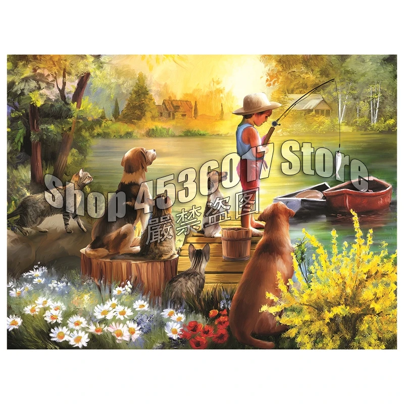 Diamond Embroidery Dogs Summer Fishing Wall Art Diy Painting Cross Stitch Full Square Rhinestone Mosaic Decor Christmas | Дом и сад