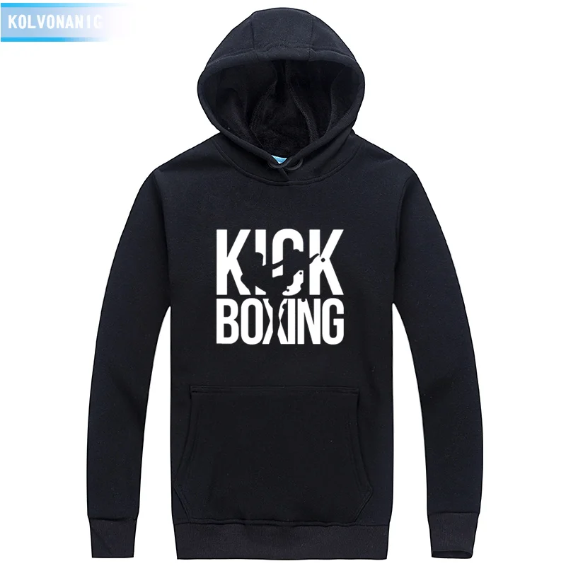 Kick Boxing толстовки с принтом повседневные мужские зимние утолщенные теплые пальто толстовки унисекс с капюшоном спортивный костюм для мужчин пуловер Одежда - Цвет: Black 02