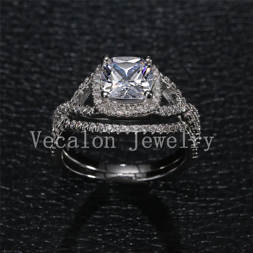 Vecalon 2016 новый дизайн набор женских обручальных колец с подушками 3ct AAAAA циркон Cz 10