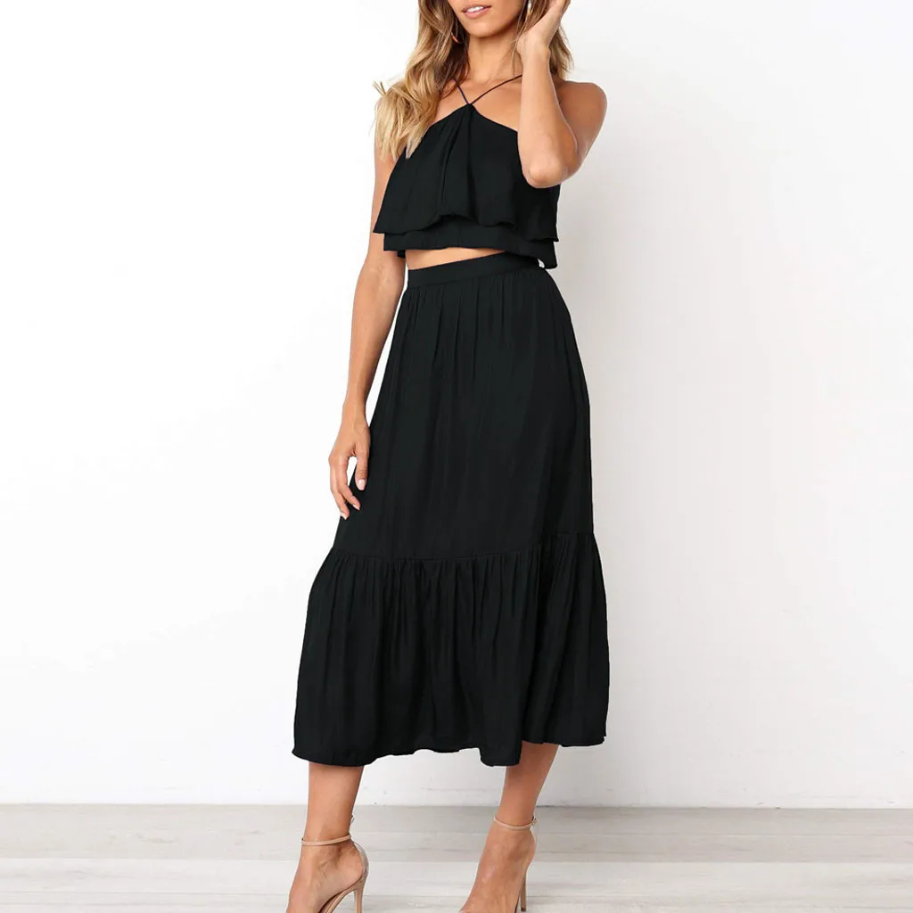 Летние Для женщин костюмы топ c бретелькой через шею без спинки рубашка средней