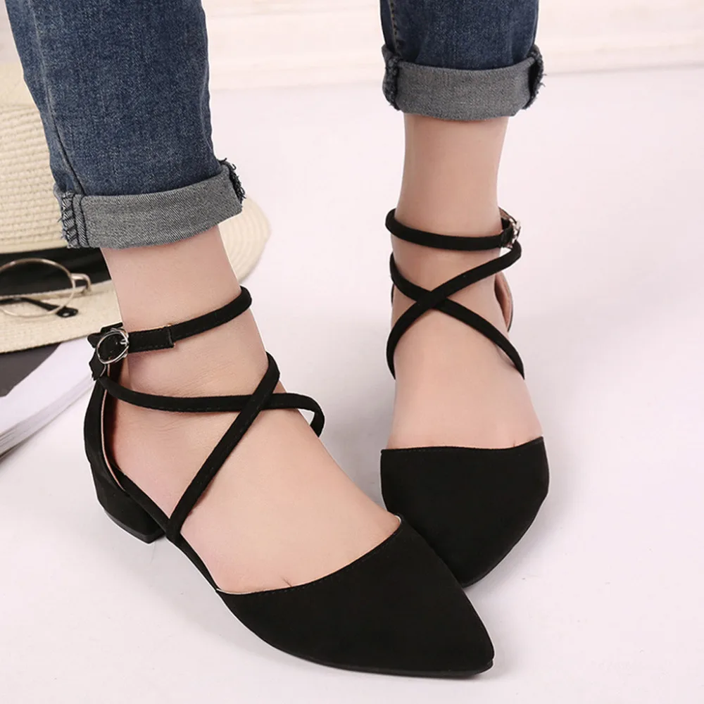 Women's Shoes 2019New Fashion Casual Point Toe Buckle Strap Square Heel Sandals Med Heel Shoes Female Sexy Party Sandals