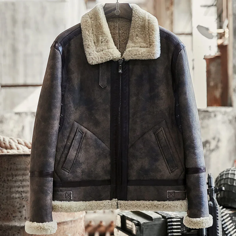 2018 Новая модная мужская кожаная куртка из овчины темно-коричневая B3 оригинальная