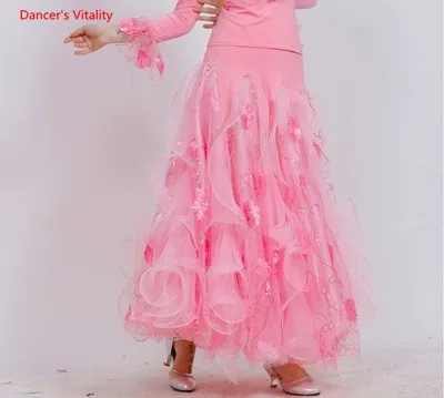 pink skirt Для взрослых костюмы для бальных танцев костюм одежда с длинным рукавом Топы+ юбка большого размера 2 шт./компл. для Для женщин, латинских танцев; вальса; Танго; танцевальный костюм для выступлений - Цвет: pink skirt