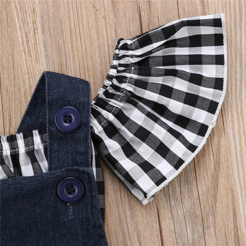 2018 детская клетчатая Футболка с рукавами-крылышками для маленьких девочек топы +