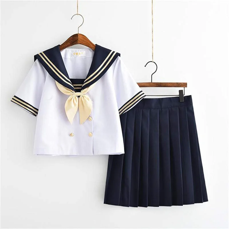 Short Sleeve Set Новое поступление белая японская школьная форма короткая/длинная милая форма для старшей школы Женская Новинка для девочек матросские Костюмы униформы XXL - Цвет: Short Sleeve Set