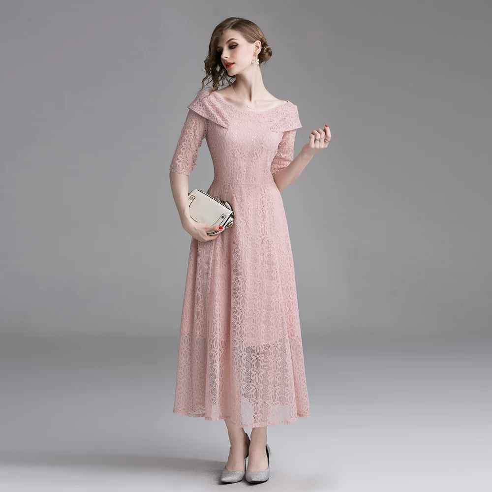 Кружевное платье Лето 2019 Мода темперамент воротник в рукавах тонкий большой