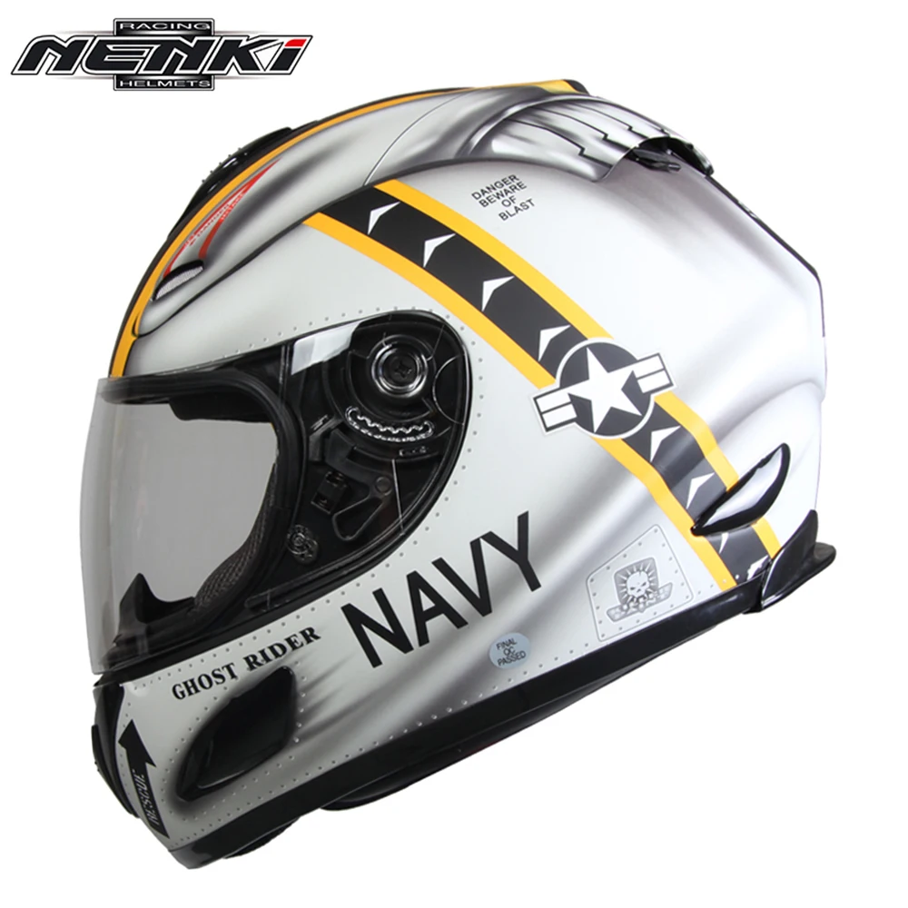 Navy Printing NENKI мотоциклетный шлем мото крест шлем ТОЧКА мотоциклетный гоночный шлем Череп Мото шлем прозрачные линзы щит - Цвет: Navy Printing