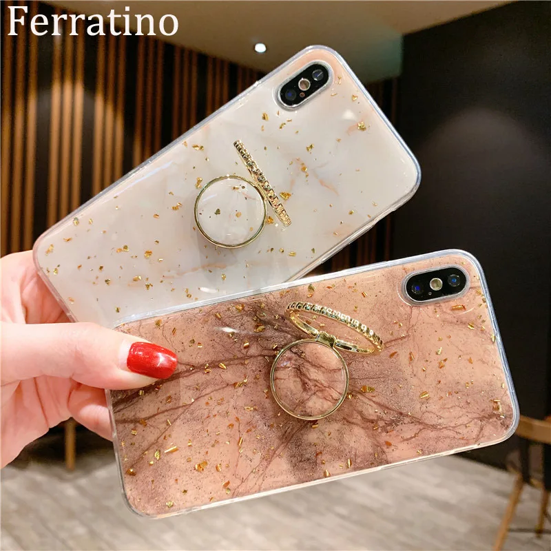 Палец кольцо Стенд чехол для телефона для iPhone XR чехол Золотая фольга силиконовый чехол для iPhone X XS Max 7 Plus 8 6 6S 11 Pro Max держатель чехол