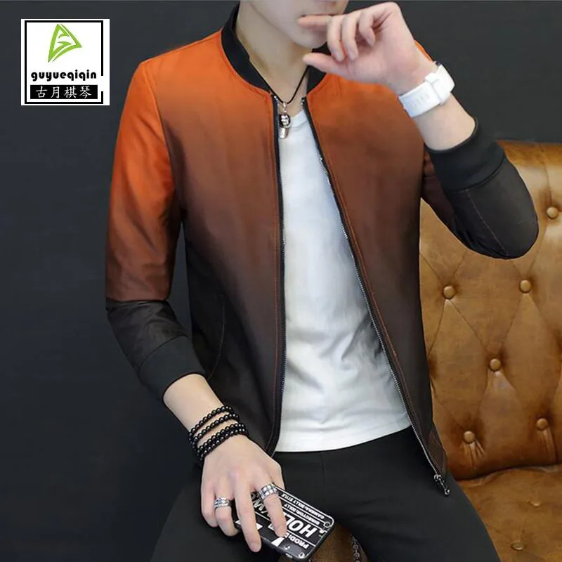 2017 Демисезонный градиент куртка Мужская Одежда корейский Тонкий молнии Стенд